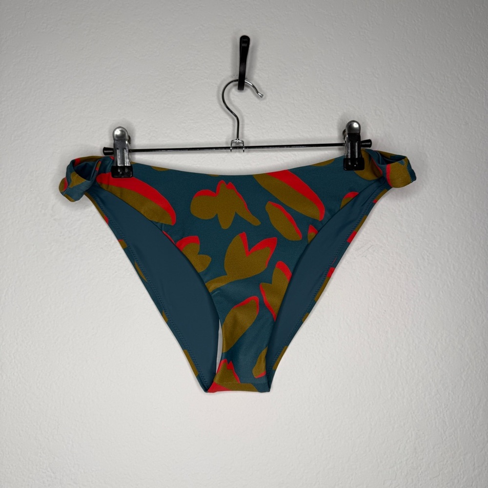 Prana Lahari Classic Swim Bottom Floral Tie Side Bikini Teal Multicolor XL